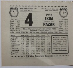 4 Ekim 1987 Takvim Yaprağı - Doğum Günü Hediyesi EFM(N)7112 - Gökçekoleksiyon