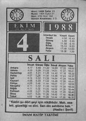 4 Ekim 1988 Takvim Yaprağı - Doğum Günü Hediyesi EFMN14657 - Gökçekoleksiyon