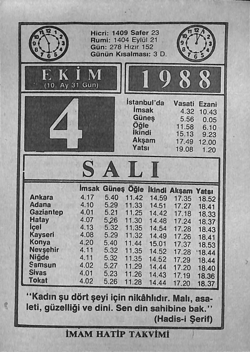 4 Ekim 1988 Takvim Yaprağı - Doğum Günü Hediyesi EFMN14657 - 1