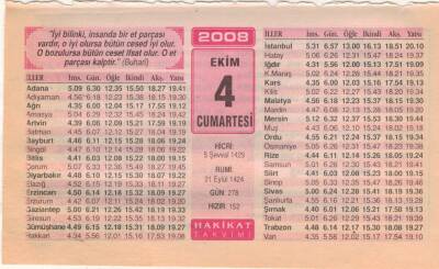 4 Ekim 2008 Takvim Yaprağı EFM(N)3221 - 3