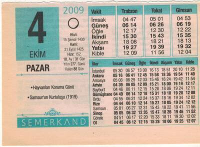 4 Ekim 2009 Takvim Yaprağı EFM(N)3283 - 3