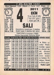 4 Ekim 2011 Takvim Yaprağı - Doğum Günü Hediyesi EFMN15930 - Gökçekoleksiyon