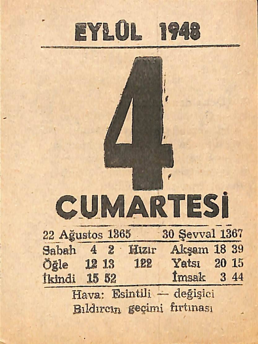 4 Eylül 1948 Takvim Yaprağı - Doğum Günü Hediyesi EFMN14403 - 1