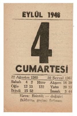 4 Eylül 1948 Takvim Yaprağı EFM854 - 3