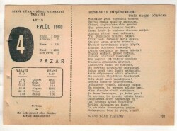 4 Eylül 1960 Ajans Türk Takvim Yaprağı (Şiirli Saatli) EFM(N) 1713 - 3