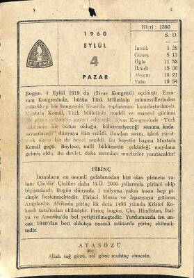 4 Eylül 1960 Takvim Yaprağı - Doğum Günü Hediyesi EFM(N)11348 - 1