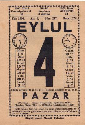 4 Eylül 1966 Takvim Yaprağı EFM(N)3506 - 1