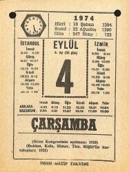 4 Eylül 1974 Takvim Yaprağı - Doğum Günü Hediyesi EFM(N)12170 - Gökçekoleksiyon