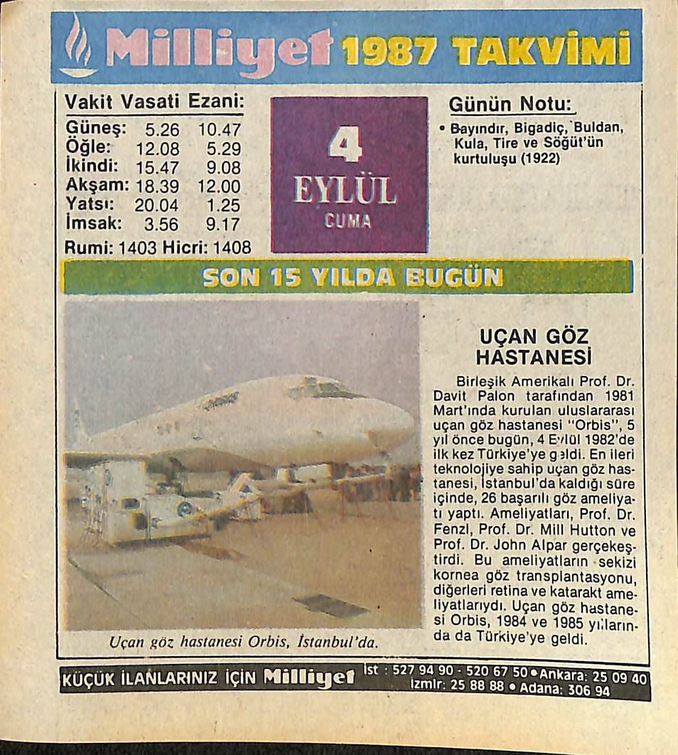 4 Eylül 1987 Takvim Yaprağı - Doğum Günü Hediyesi EFMN14121 - 1