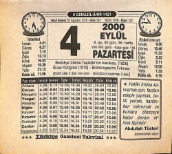 4 Eylül 2000 Takvim Yaprağı - Doğum Günü Hediyesi EFMN14256 - Gökçekoleksiyon