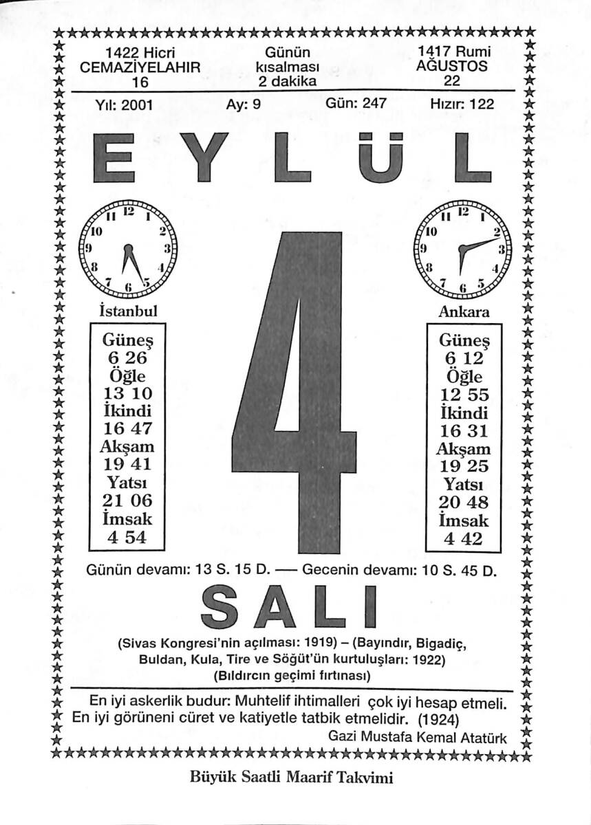 4 Eylül 2001 Takvim Yaprağı - Doğum Günü Hediyesi EFMN14195 - 1