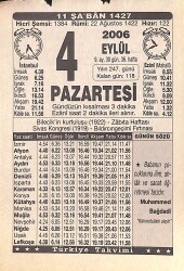 4 Eylül 2006 Takvim Yaprağı - Doğum Günü Hediyesi EFMN15848 - Gökçekoleksiyon