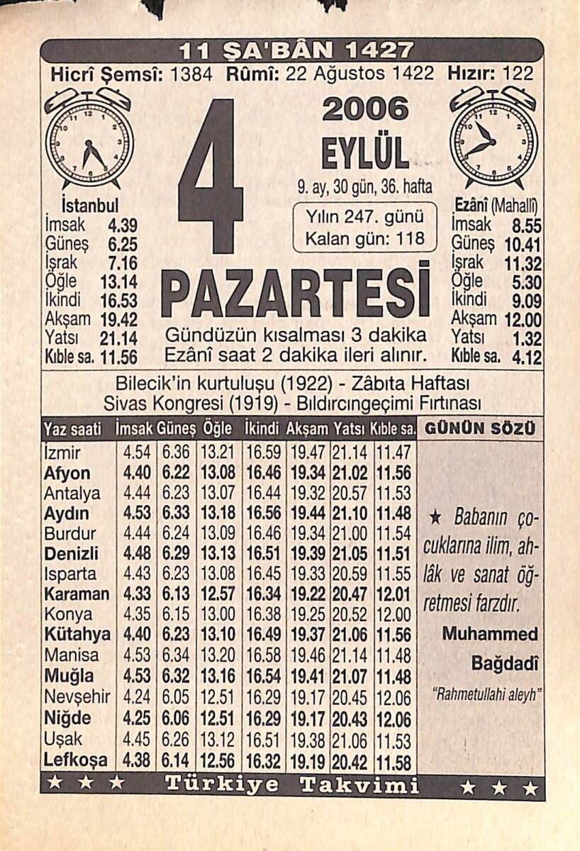 4 Eylül 2006 Takvim Yaprağı - Doğum Günü Hediyesi EFMN15848 - 1