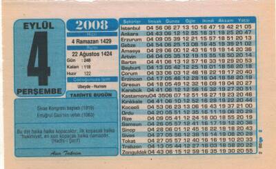 4 Eylül 2008 Takvim Yaprağı EFM(N)2625 - 2