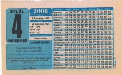 4 Eylül 2008 Takvim Yaprağı EFM(N)2625 - 1