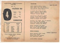 4 Haziran 1960 Ajans Türk Takvim Yaprağı (Şiirli Saatli) EFM(N)1621 - 2