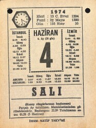 4 Haziran 1974 Takvim Yaprağı - Doğum Günü Hediyesi EFM(N)11971 - Gökçekoleksiyon