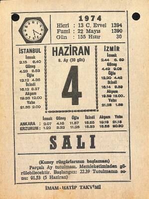 4 Haziran 1974 Takvim Yaprağı - Doğum Günü Hediyesi EFM(N)11971 - 1