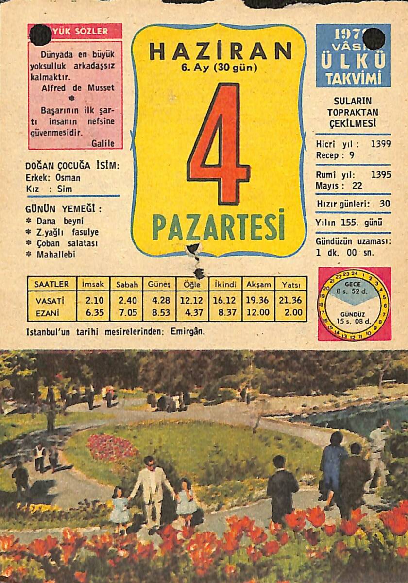 4 Haziran 1979 Takvim Yaprağı - Doğum Günü Hediyesi EFMN13731 - 1