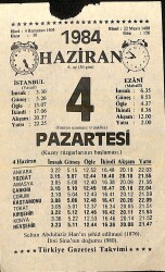 4 Haziran 1984 Takvim Yaprağı - Doğum Günü Hediyesi EFM(N)11456 - Gökçekoleksiyon