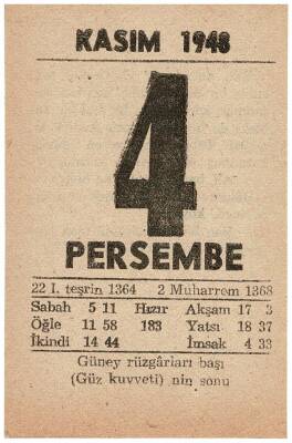 4 Kasım 1948 Takvim Yaprağı EFM834 - 1