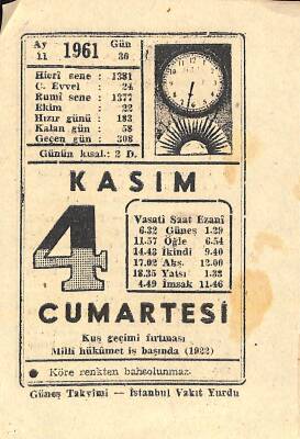 4 Kasım 1961 Takvim Yaprağı - Doğum Günü Hediyesi EFM(N)11412 - 1