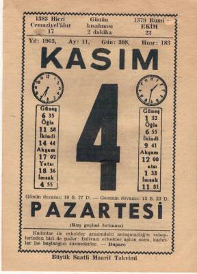 4 Kasım 1963 Takvim Yaprağı EFM(N)3655 - 3