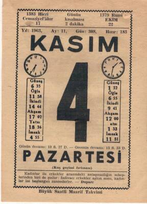 4 Kasım 1963 Takvim Yaprağı EFM(N)3655 - 1