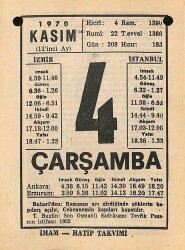 4 Kasım 1970 Takvim Yaprağı - Doğum Günü Hediyesi EFM(N)10736 - 2