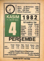 4 Kasım 1982 Takvim Yaprağı - Doğum Günü Hediyesi EFMN15987 - Gökçekoleksiyon