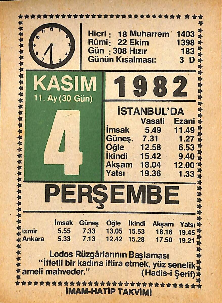 4 Kasım 1982 Takvim Yaprağı - Doğum Günü Hediyesi EFMN15987 - 1