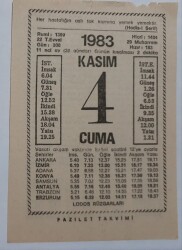 4 Kasım 1983 Takvim Yaprağı - Doğum Günü Hediyesi EFM(N)6928 - Gökçekoleksiyon
