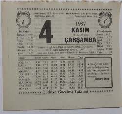 4 Kasım 1987 Takvim Yaprağı - Doğum Günü Hediyesi EFM(N)7143 - Gökçekoleksiyon