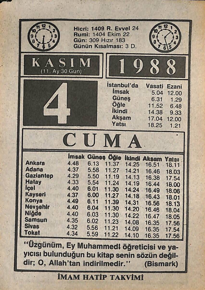 4 Kasım 1988 Takvim Yaprağı - Doğum Günü Hediyesi EFMN14626 - 1