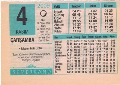 4 Kasım 2009 Takvim Yaprağı EFM(N)3828 - 1