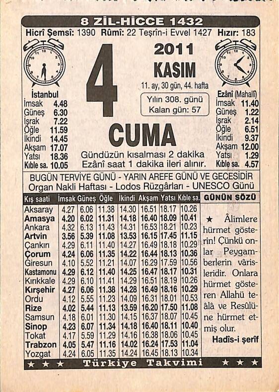 4 Kasım 2011 Takvim Yaprağı - Doğum Günü Hediyesi EFMN15285 - 1