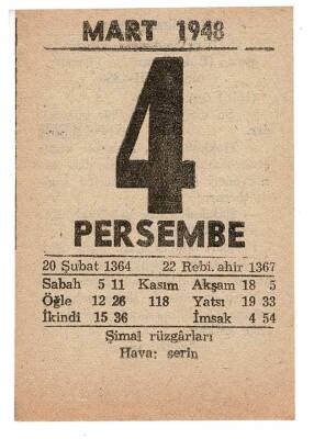 4 Mart 1948 Takvim Yaprağı EFM912 - 1