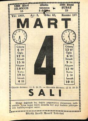 4 Mart 1969 Takvim Yaprağı - Doğum Günü Hediyesi EFM(N)11007 - 1