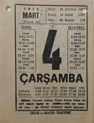 4 Mart 1970 Takvim Yaprağı - Doğum Günü Hediyesi EFM(N)7948 - 1