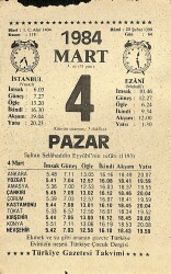 4 Mart 1984 Takvim Yaprağı - Doğum Günü Hediyesi EFM(N)11159 - Gökçekoleksiyon