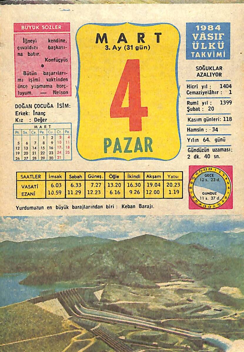 4 Mart 1984 Takvim Yaprağı - Doğum Günü Hediyesi EFMN15214 - 1