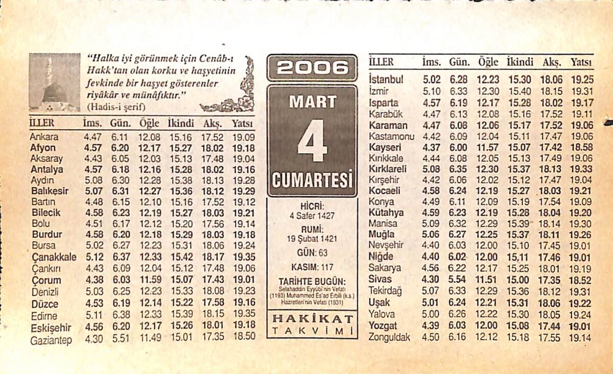 4 Mart 2006 Takvim Yaprağı - Doğum Günü Hediyesi EFMN13220 - 1