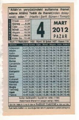 4 Mart 2012 Takvim Yaprağı EFM(N)1874 - 3