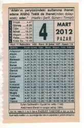 4 Mart 2012 Takvim Yaprağı EFM(N)1874 - 1