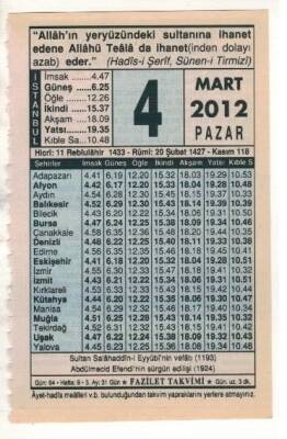 4 Mart 2012 Takvim Yaprağı EFM(N)1874 - 1