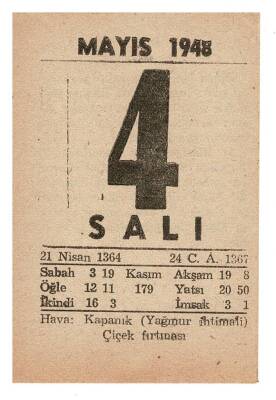 4 Mayıs 1948 Takvim Yaprağı EFM894 - 3