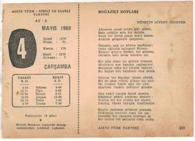 4 Mayıs 1960 Ajans Türk Takvim Yaprağı (Şiirli Saatli) EFM(N)1591 - 3