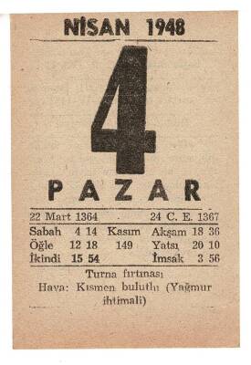 4 Nisan 1948 Takvim Yaprağı EFM902 - 3
