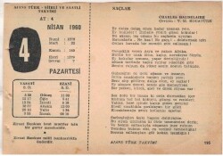 4 Nisan 1960 Ajans Türk Takvim Yaprağı (Şiirli Saatli) EFM(N)1561 - 2
