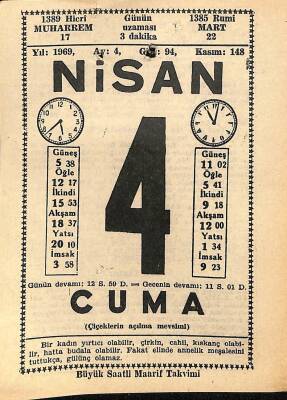 4 Nisan 1969 Takvim Yaprağı - Doğum Günü Hediyesi EFM(N)10985 - 1